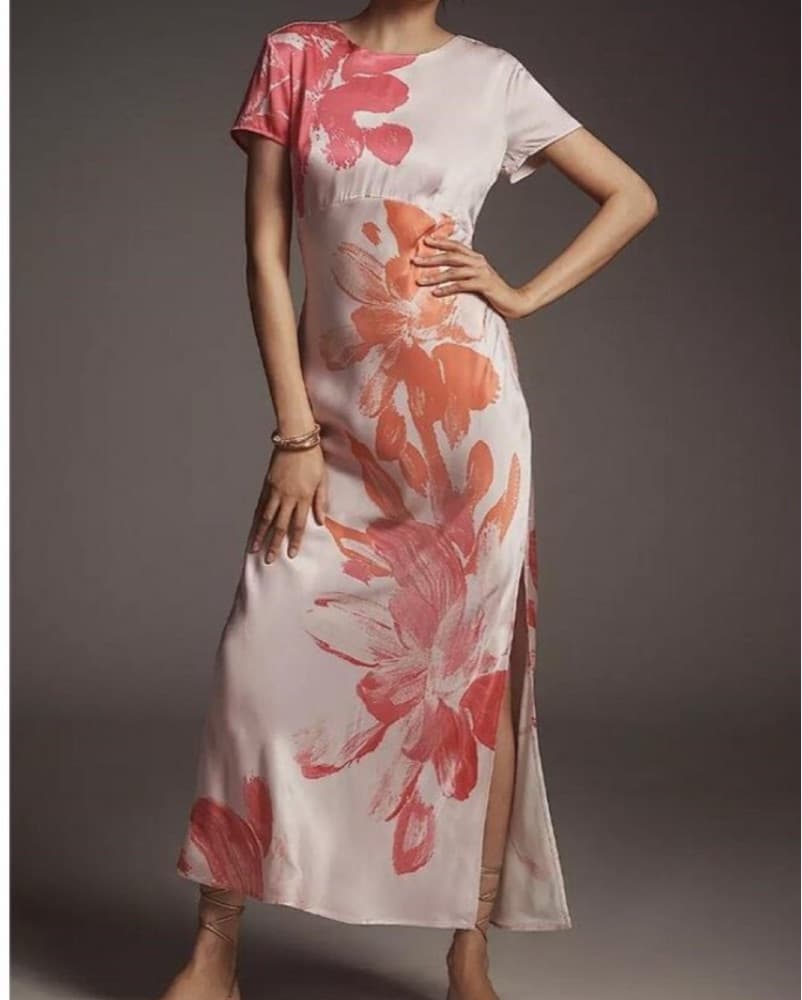 Anthropologie Silk Flower Maxi Dress - Image 1