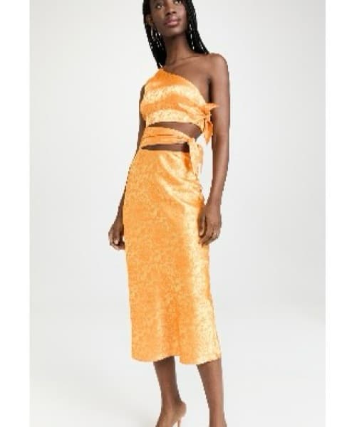 WAYF Orange Floral Side Tie Midi - Image 2