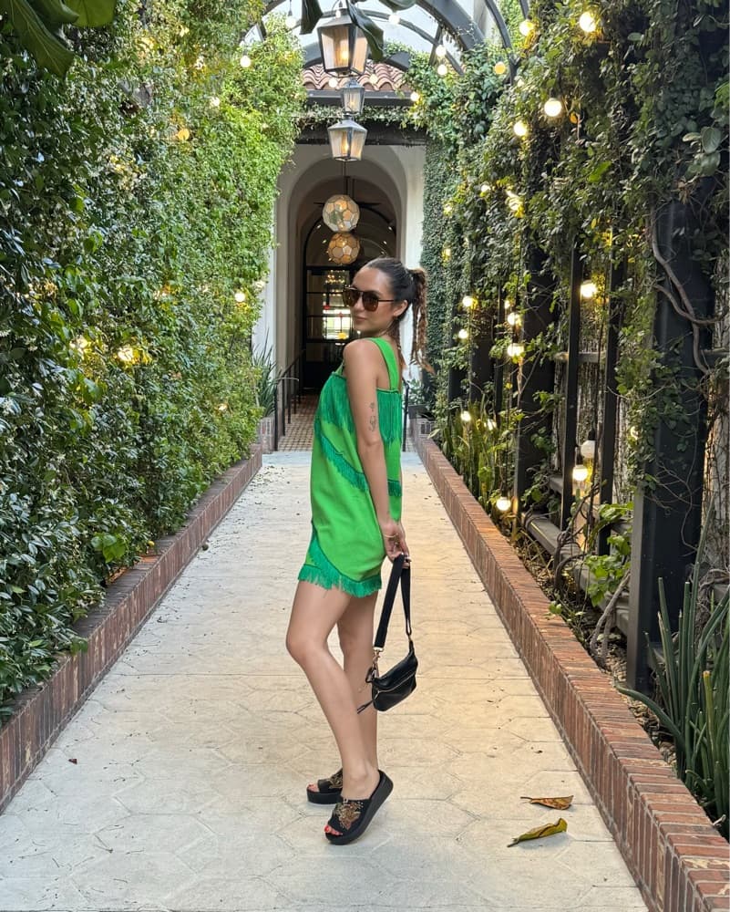 Custom Green Fringe Dress - Image 1