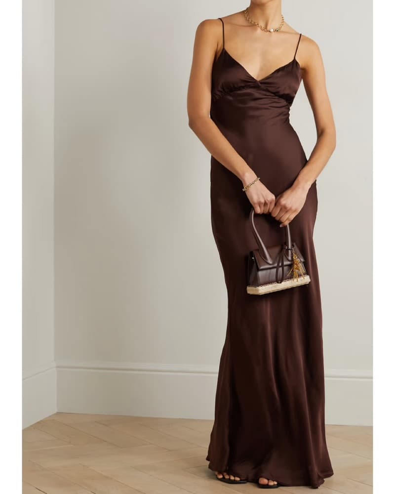 FAITHFULL Santiana Brown Satin Gown - Image 1