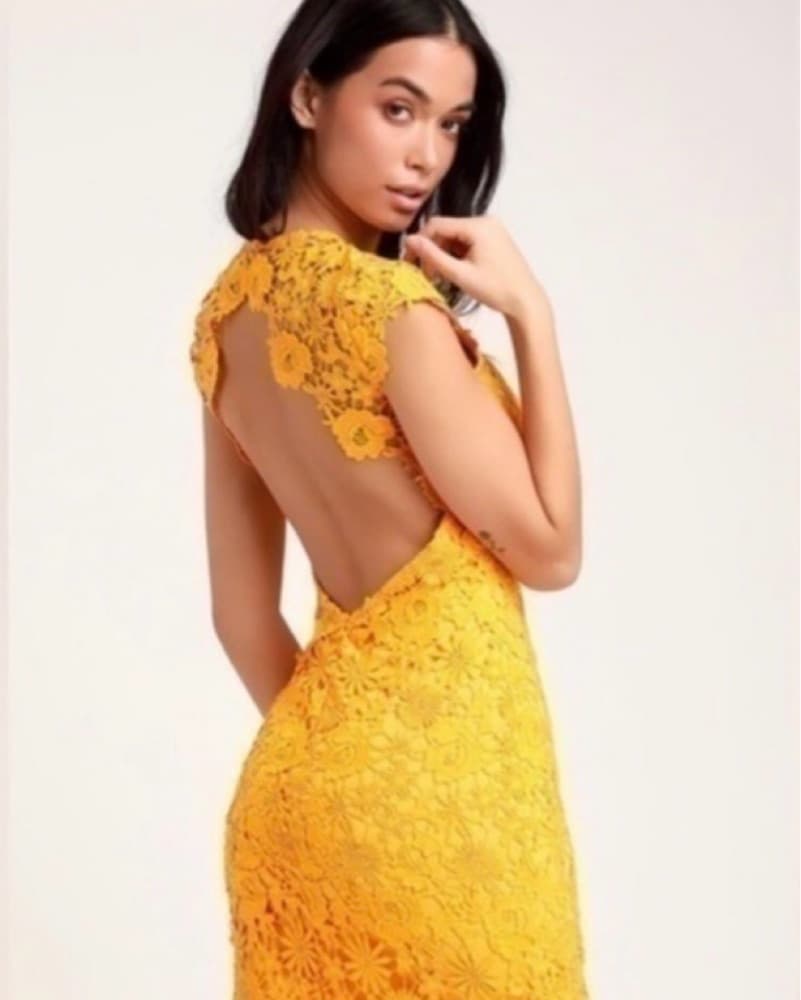 Lulu’s Yellow Lace Cut Out Back Dress - Image 3