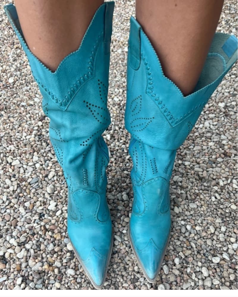 Turquoise Embroidered Cowgirl Boots - Image 2