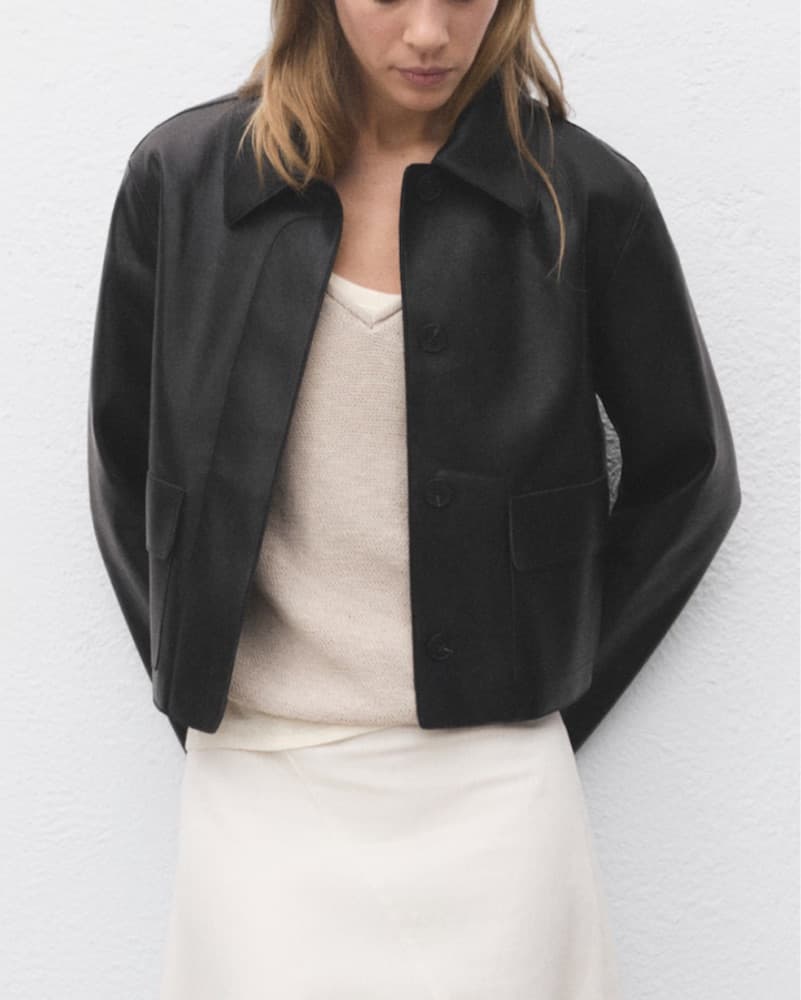Mango Black Leather Jacket - Image 1