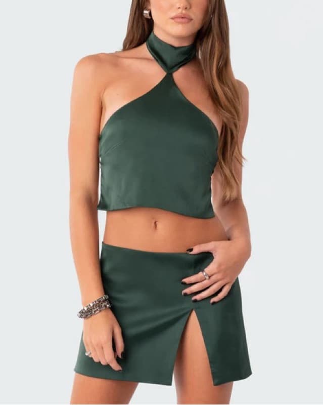 Satin backless top and mini skirt set - Image 1