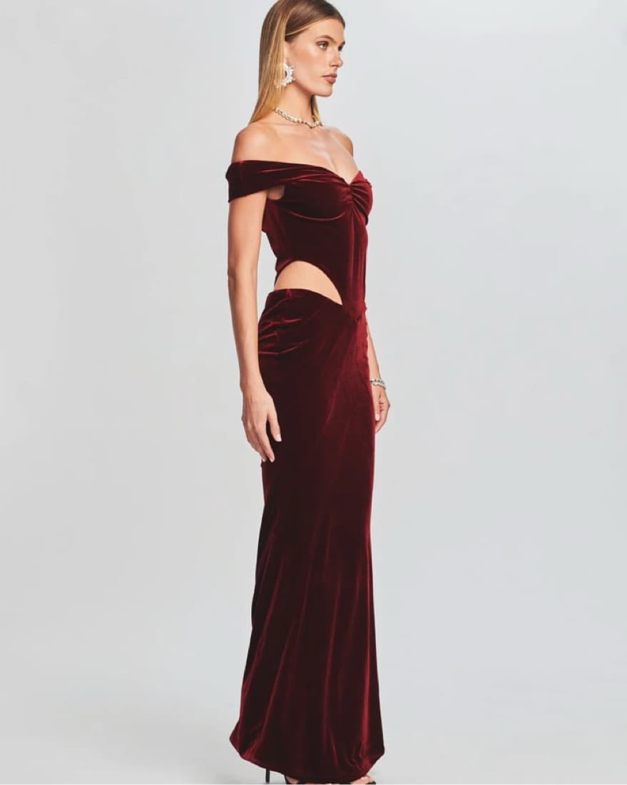 Maroon Retrofete Velvet Dress - Image 2