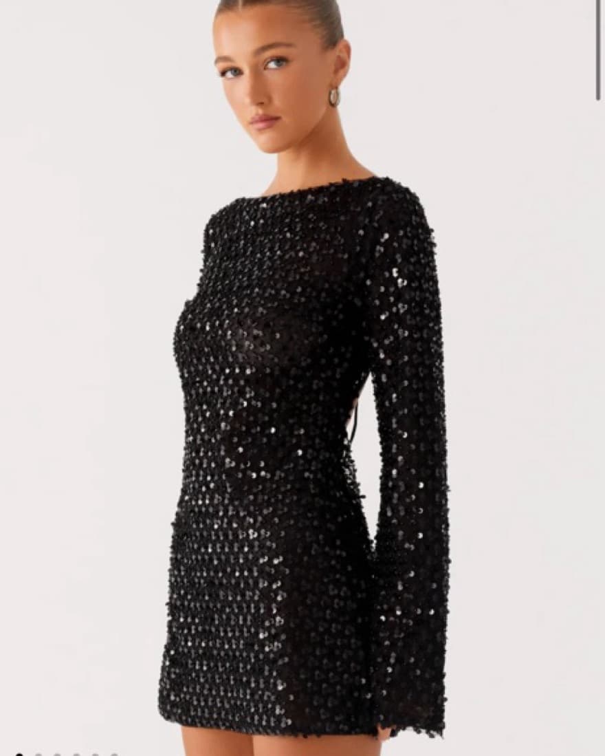 Long Sleeve Black Sequin Dress - Image 1
