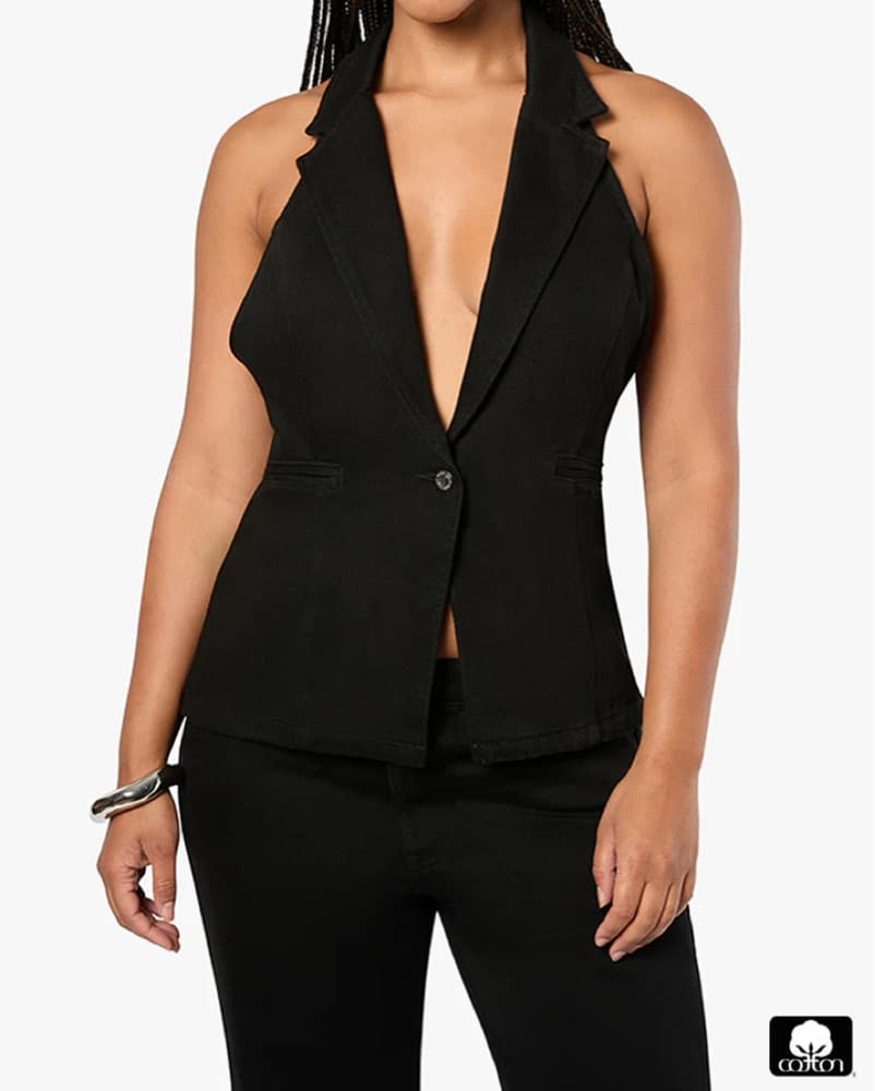 Black Denim Vest Top - Image 6