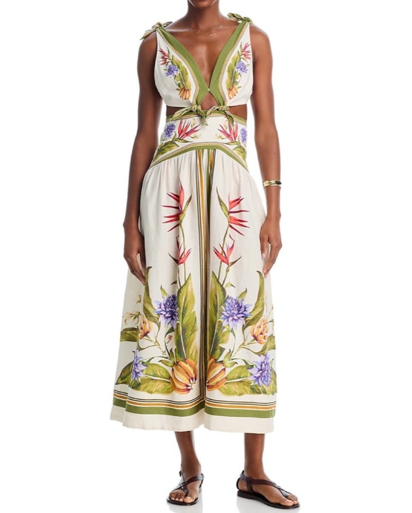 Farm Rio Tropical scarf Sand Midi Dress  - Image 1