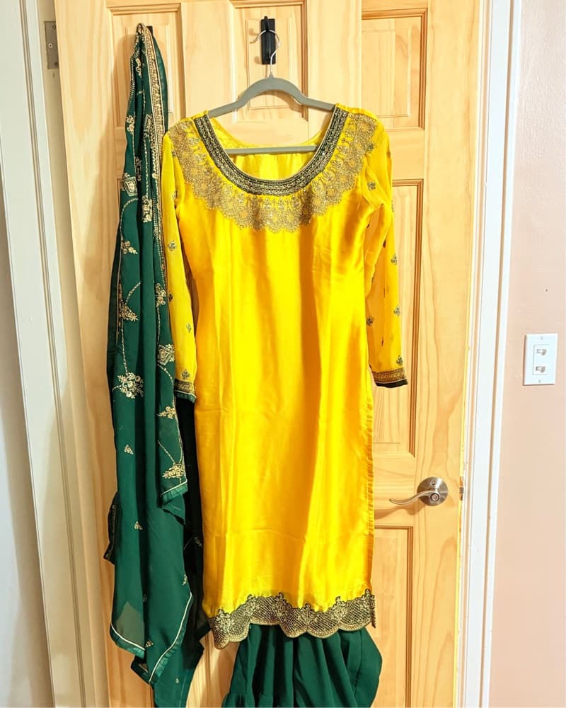 Yellow And Green Salwar Kameez  - Image 1