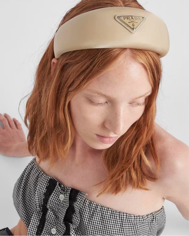 $575 Tan Nylon Prada Headband - Image 6