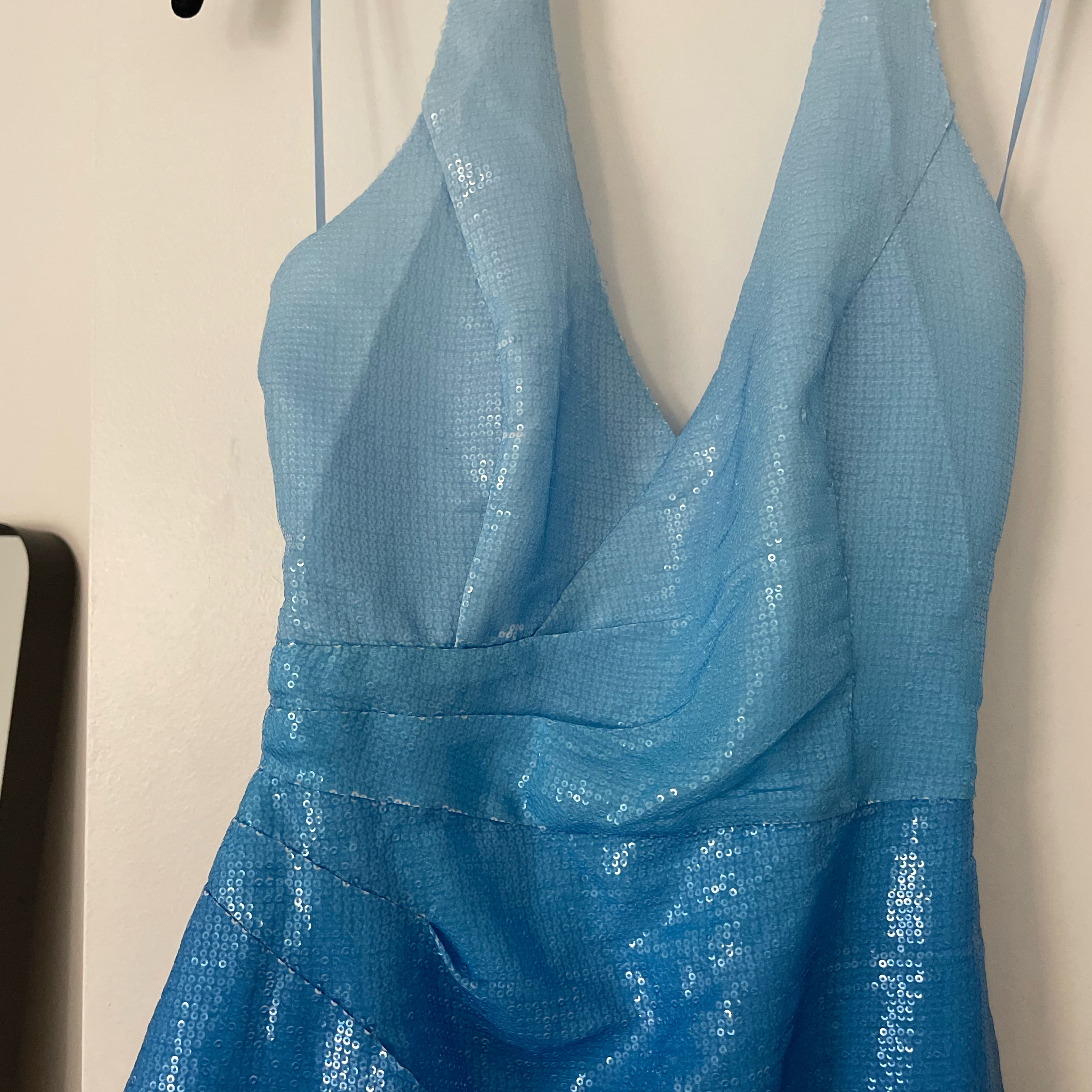 Ramy Brook Blue Sequin Halter Dress - Image 3