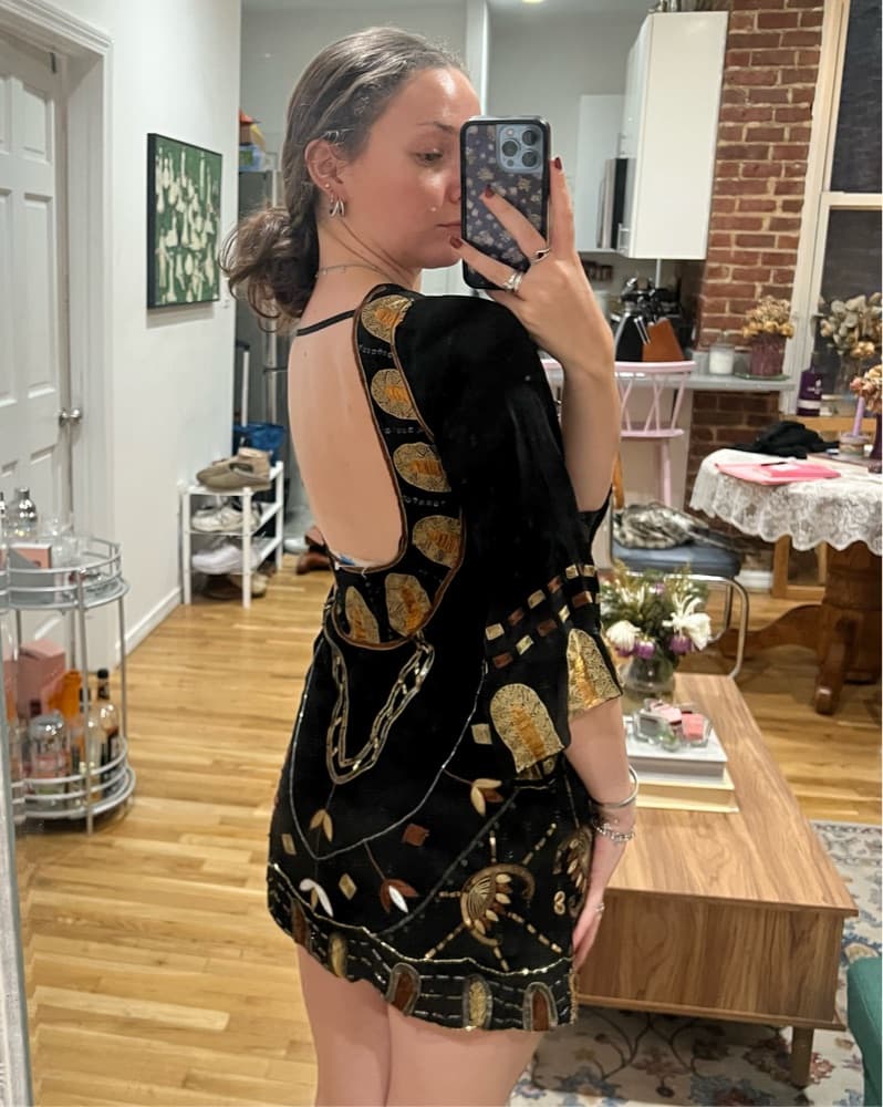 Black Gold Embellished Mini Dress - Image 3