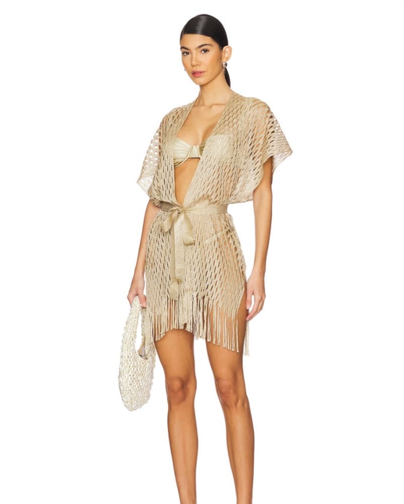 Short Caftan In Gold, Swim Coverup, Shaw - Image 3