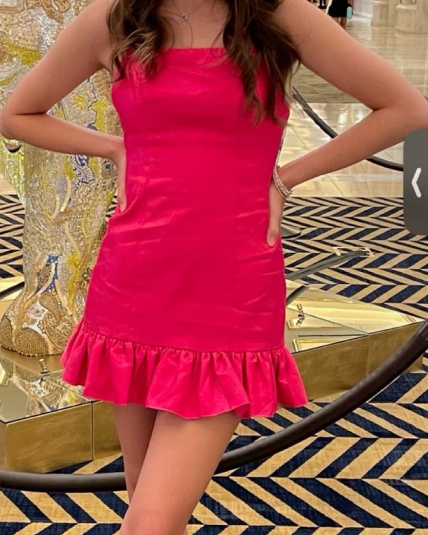 Ella Ruffle Mini Dress Fuschia Hot Pink - Image 4