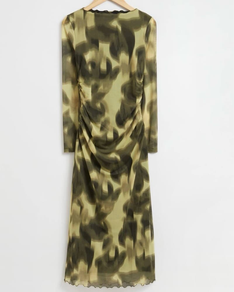 Ruched Frilled Edge Mesh Dress - Image 2