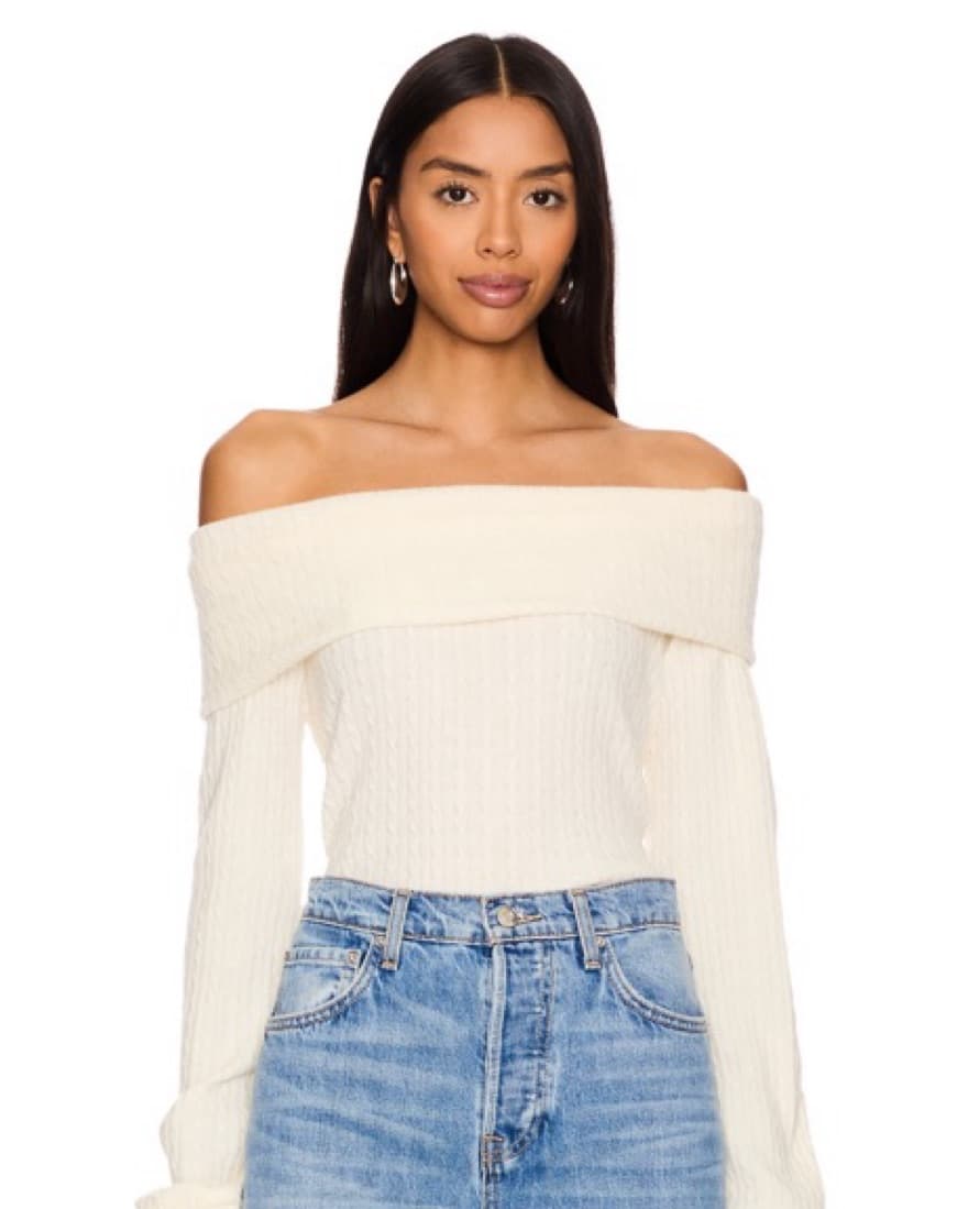 Off The Shoulder Sweater - Ivory - Image 2