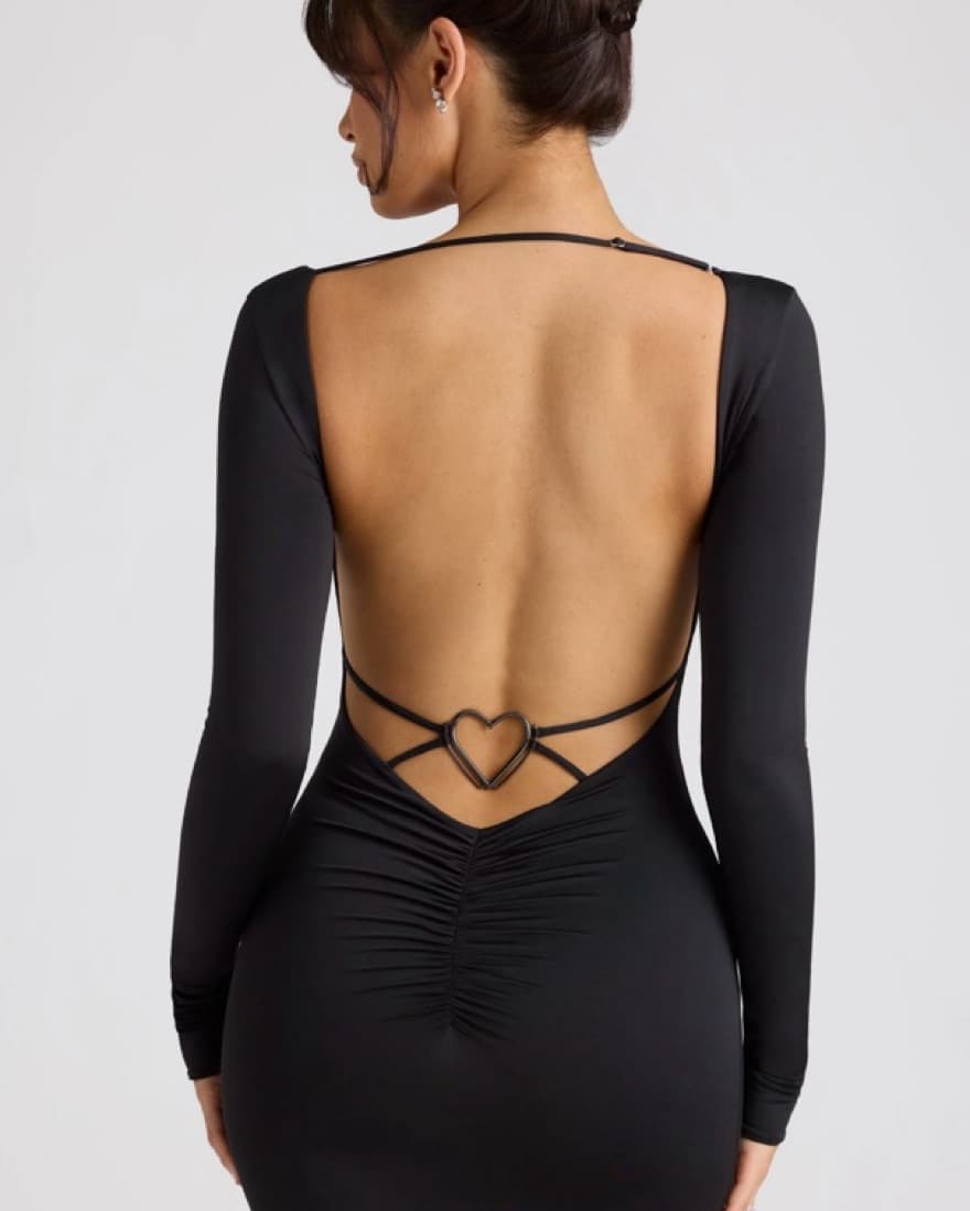 Oh Polly Open Back Black Valentine Dress - Image 3