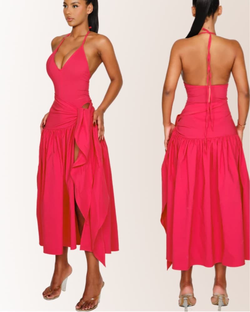 Bold Red Halter Maxi Dress - Image 2