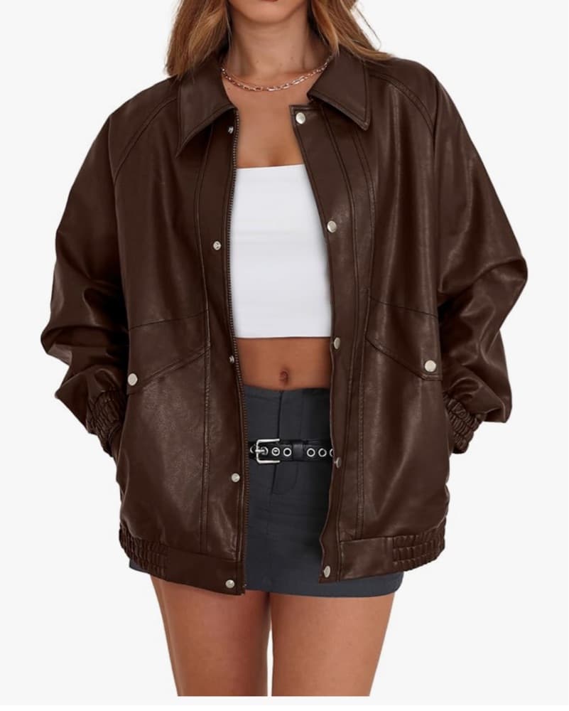 Brown Oversize  Faux Leather Jacket - Image 1