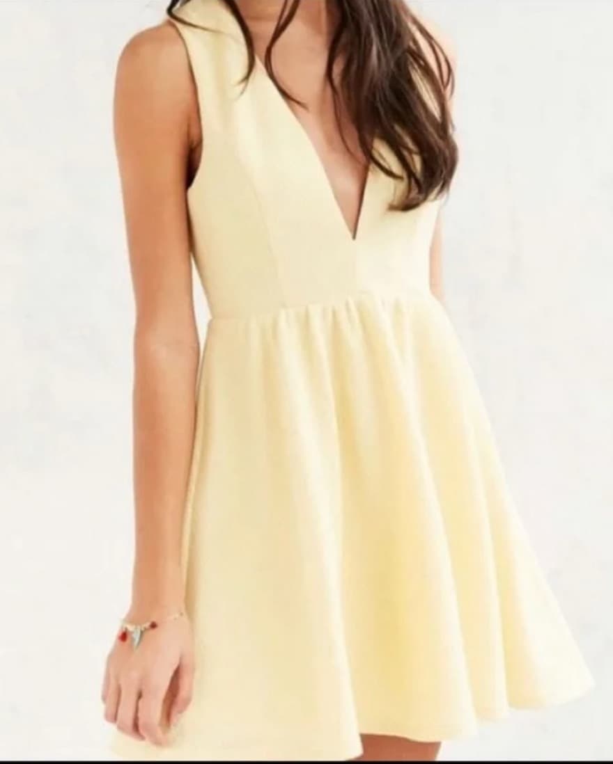 Pale yellow deep V neck mini dress - Image 2