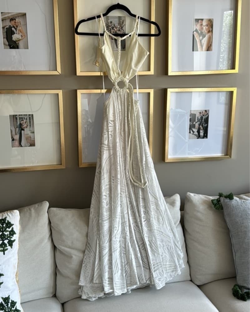 Patbo Pearl Beaded white crochet lace Maxi Dress S/XS - Image 6