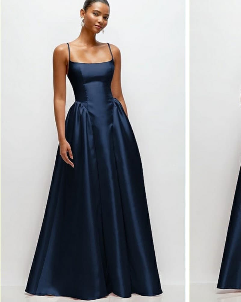 Scoop Neck drop Basque skirt satin dress - Image 1