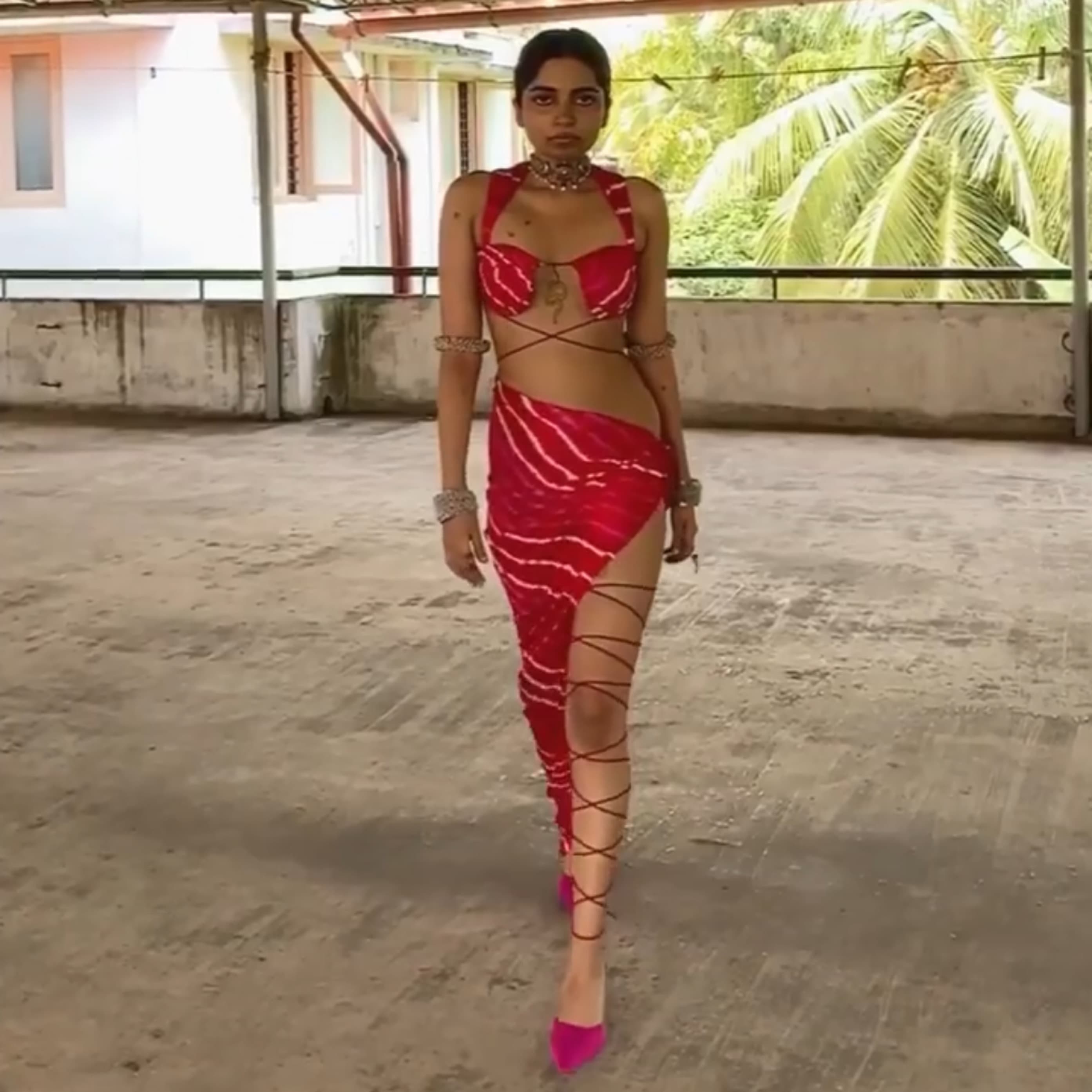 Red Tie Up Two Piece Skirt Set - Image 2