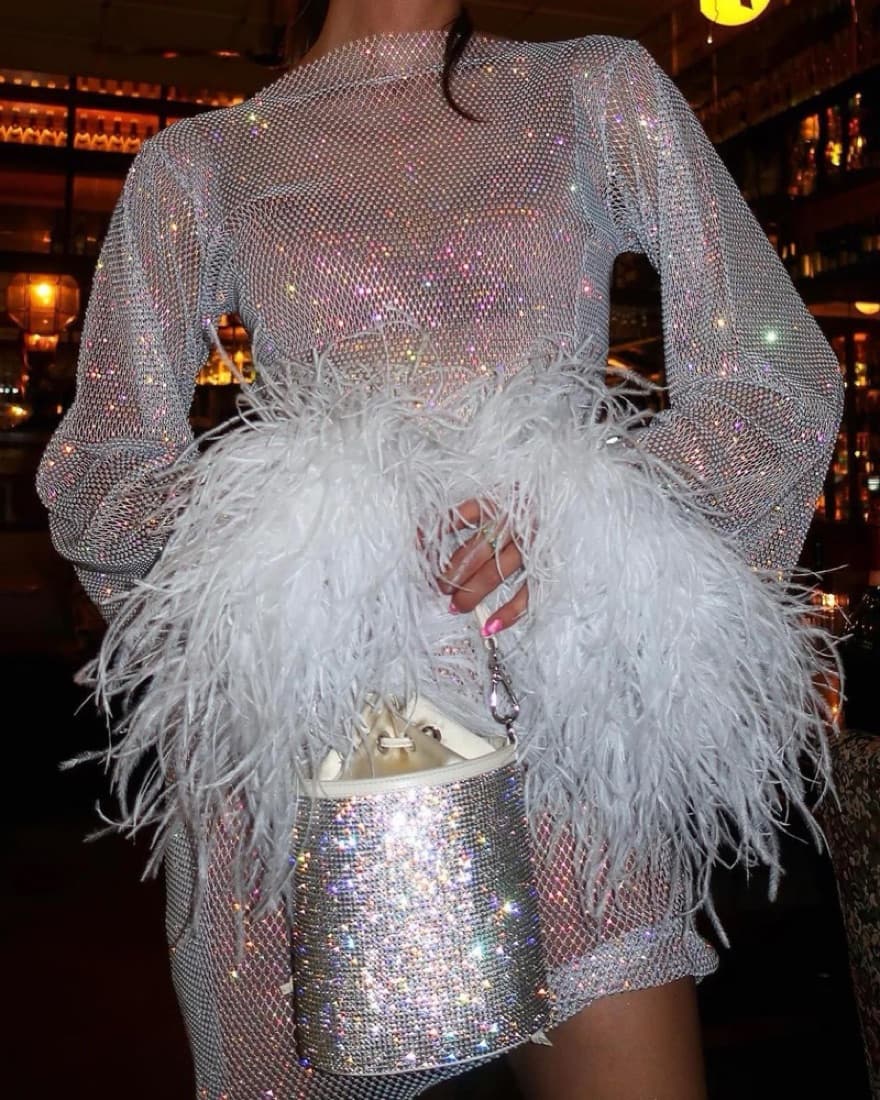 Sparkling Feather-Trimmed Dress - Image 2