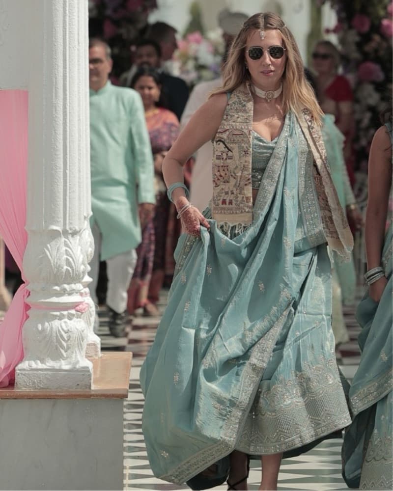 Custom Light Blue Lehenga for Wedding - Image 3