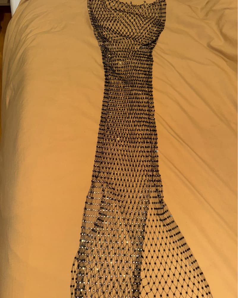 Glittering Beaded Lattice Dress Black  - Image 5