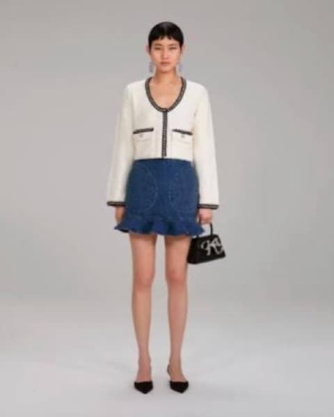 Self Portrait Ivory Tape Knit Cardigan - Image 2
