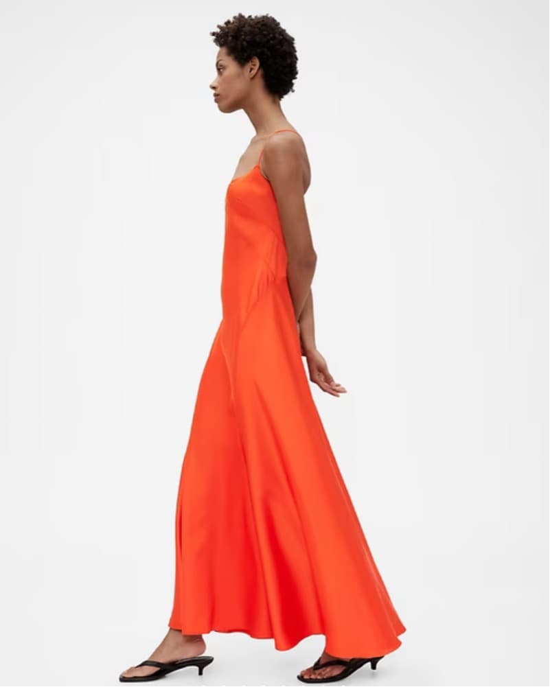 Classic Orange Silk Maxi Dress - Image 5