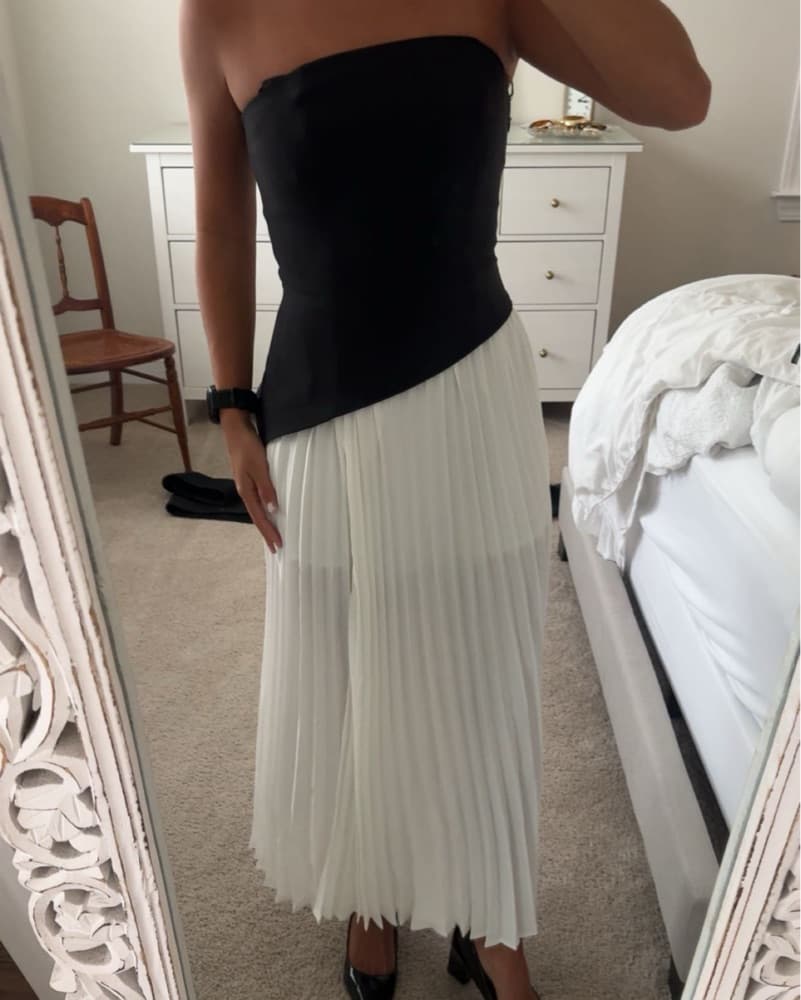 Solid Pleated Strapless Split Dress - Image 3