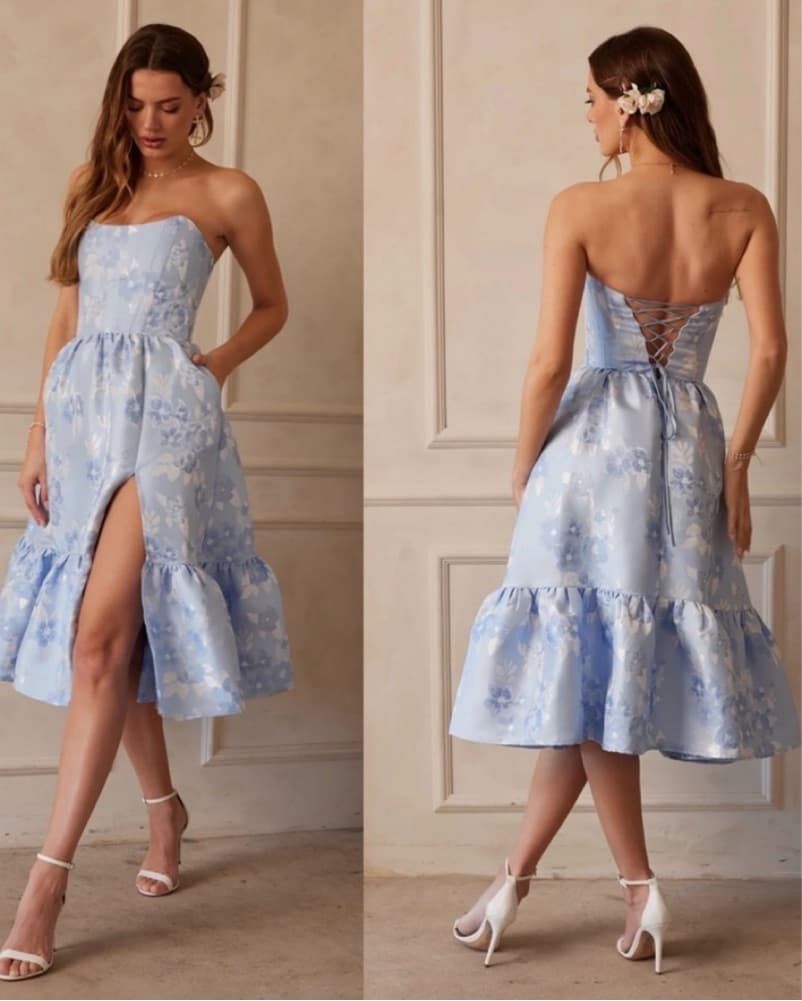 VIRGINIA STRAPLESS GOWN IN CHAMBRAY BLUE - Image 3