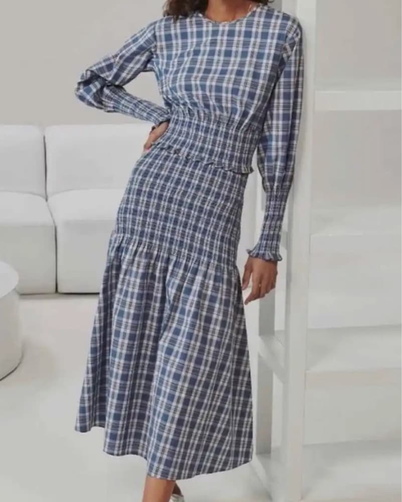 Something Navy Smocked Plaid Dress - Image 1