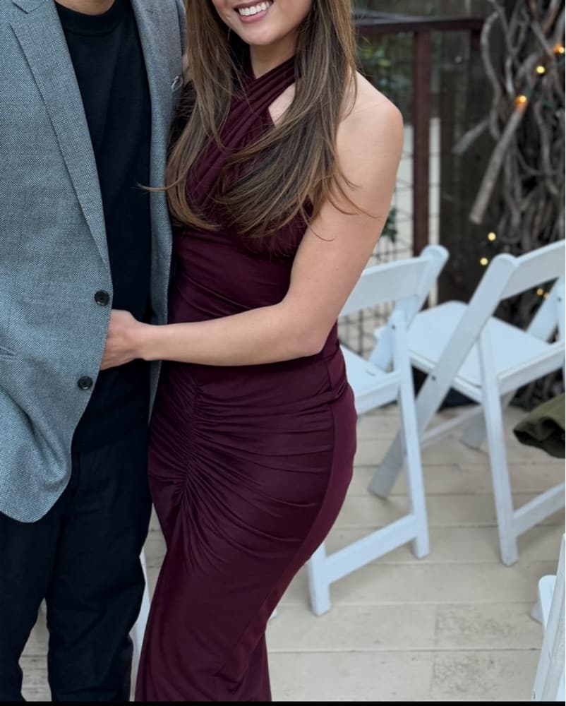 Elegant Ruched Burgundy Gown - Image 3
