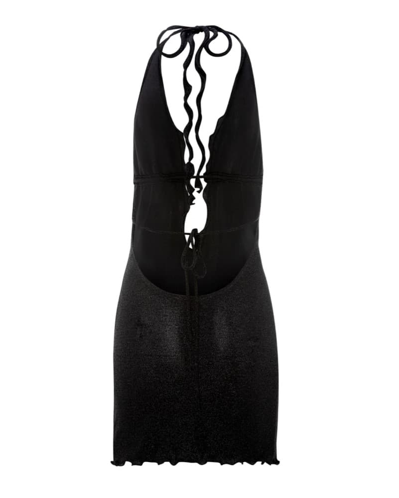Sparkling Black Halter Dress - Image 2