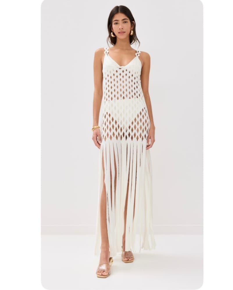 White Cover Up Fringe Cutout Dress  - Image 1