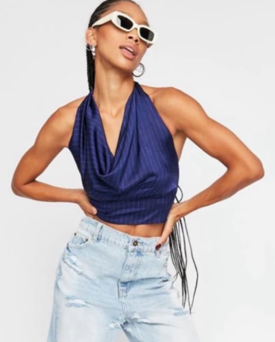 Vibrant Navy Halter Crop Top - Image 3