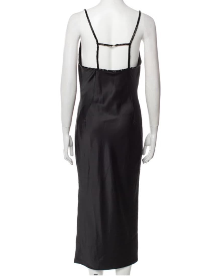 Black Satin Slip Dress - Beaded Straps - Image 4