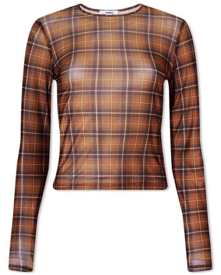 Miaou Mesh Long Sleeve Plaid - Image 1