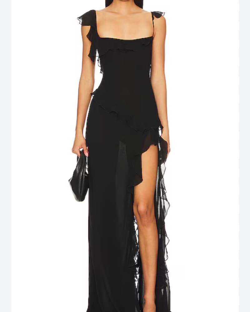 Danielle Guizio Black Maxi Ruffled Gown - Image 1