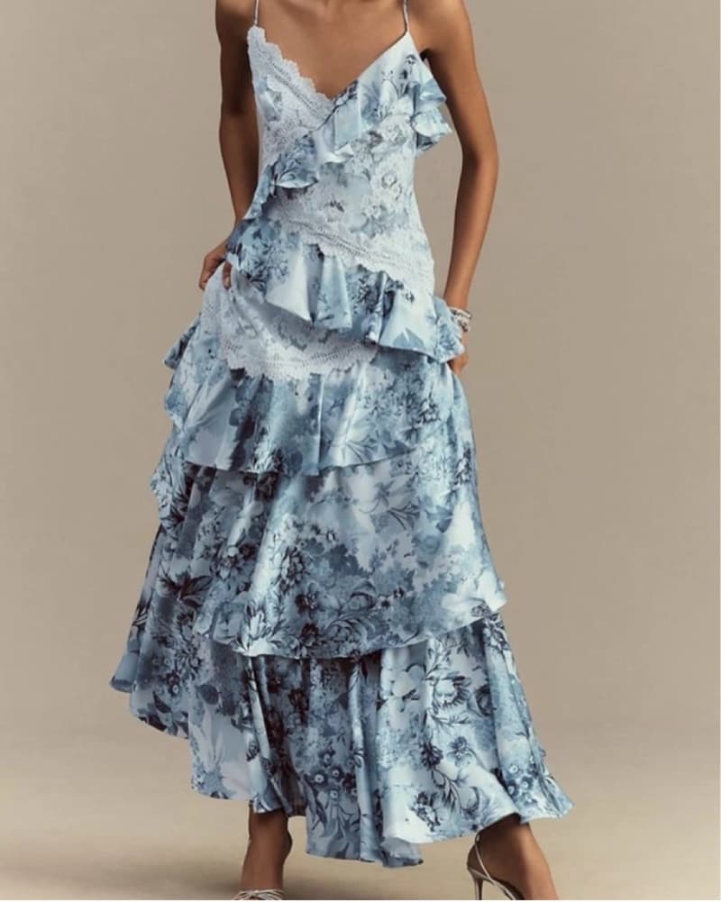 Elora Sleeveless Vneck Ruffle Lace Dress - Image 1