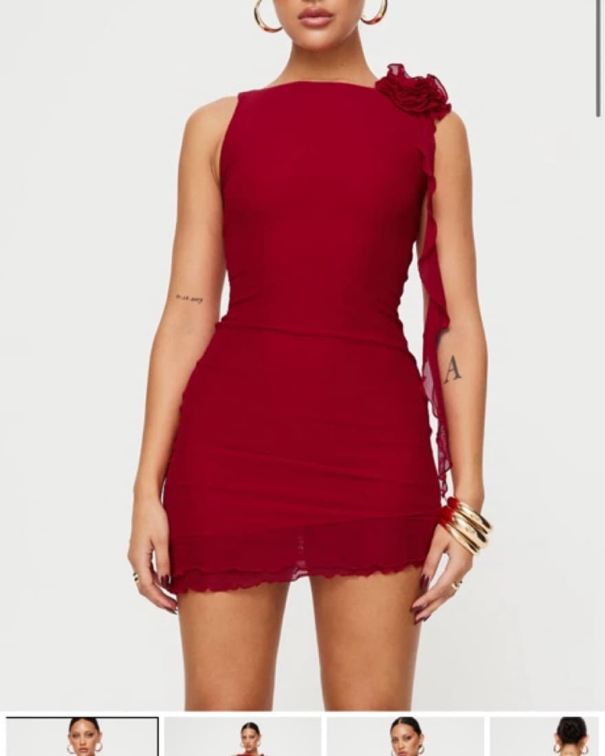 red mini mesh flower dress - Image 3