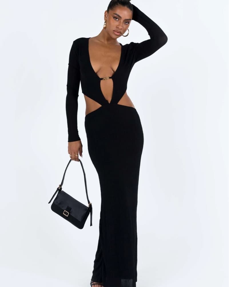 Sleek Black Cutout Maxi Gown - Image 1