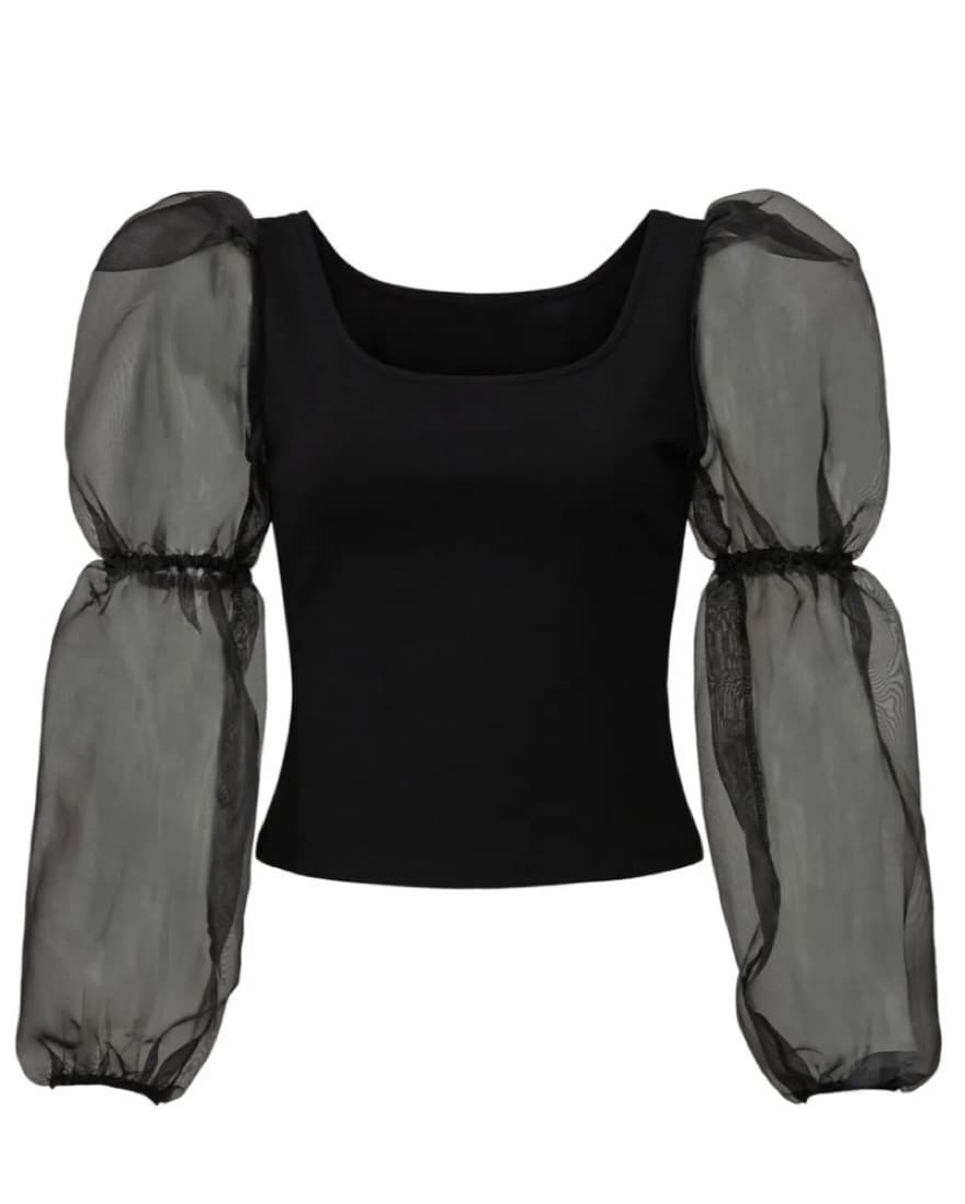 Loana Black Organza Sleeve Top - Image 1
