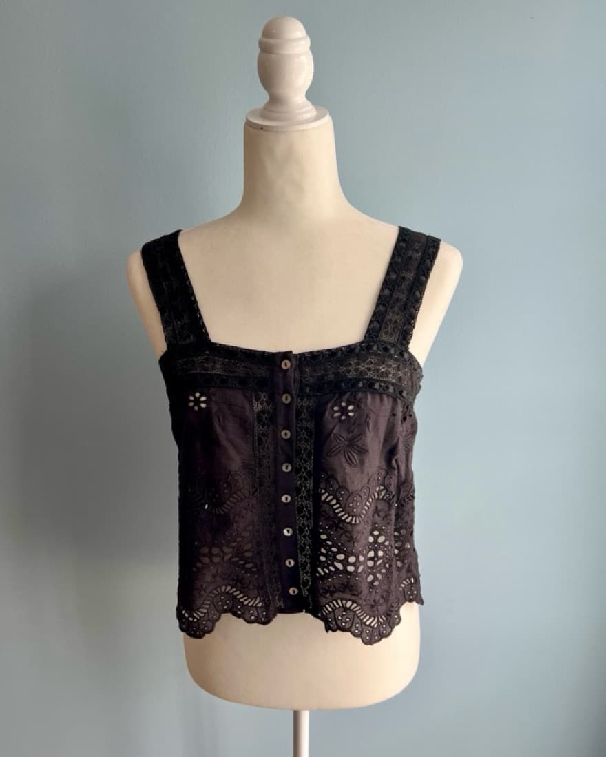 Loveshackfancy Black Eyelet Tank - Image 1