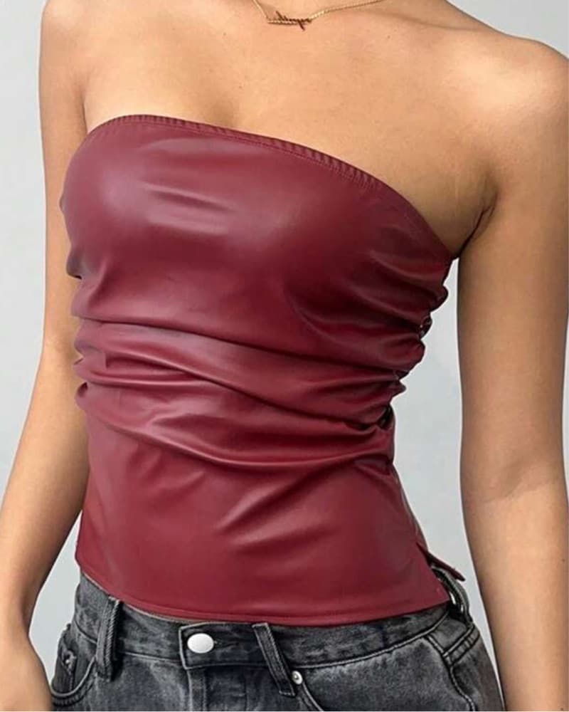 Burgundy Leather Tube Top - Image 1