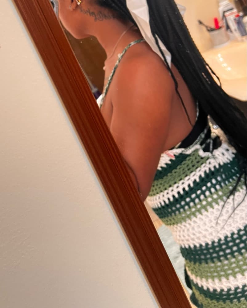 Stylish Crochet Dress in Green Stripes - Image 3