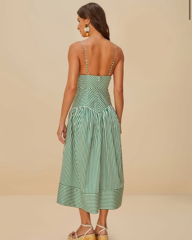 Green and White Striped Cotton Midi Dre' - Image 2